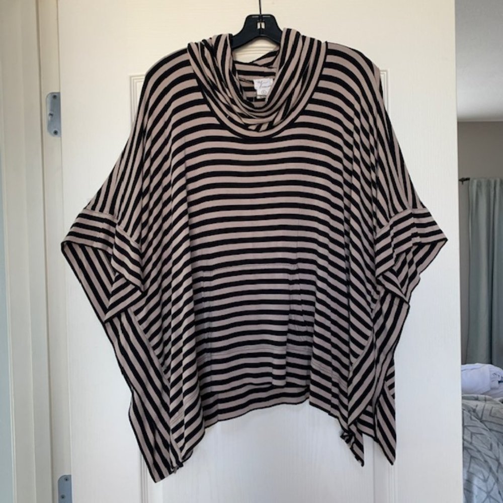 Turtle Neck Tan & Black Striped Shirt